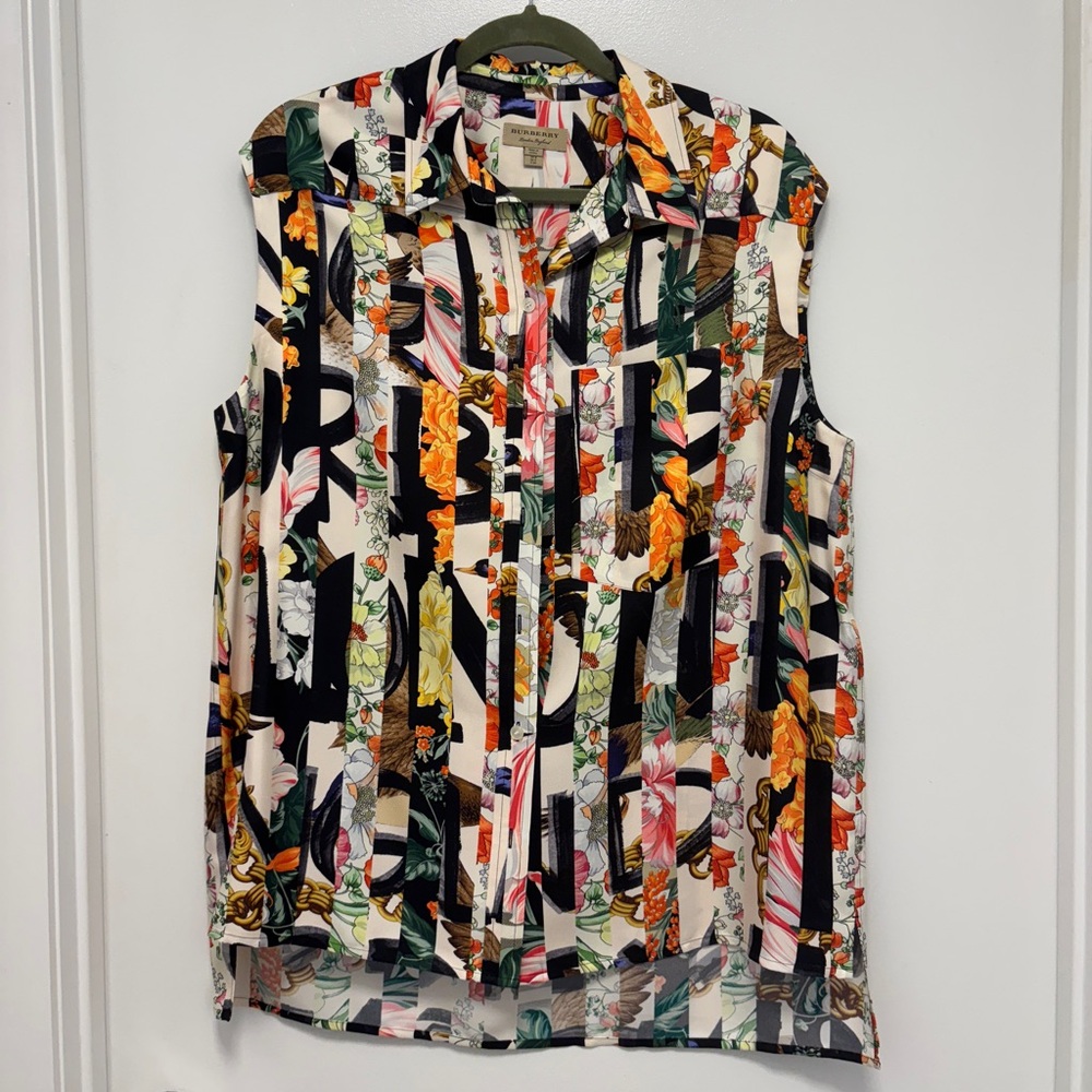 Burberry Floral Graffiti Sleeveless Button Down